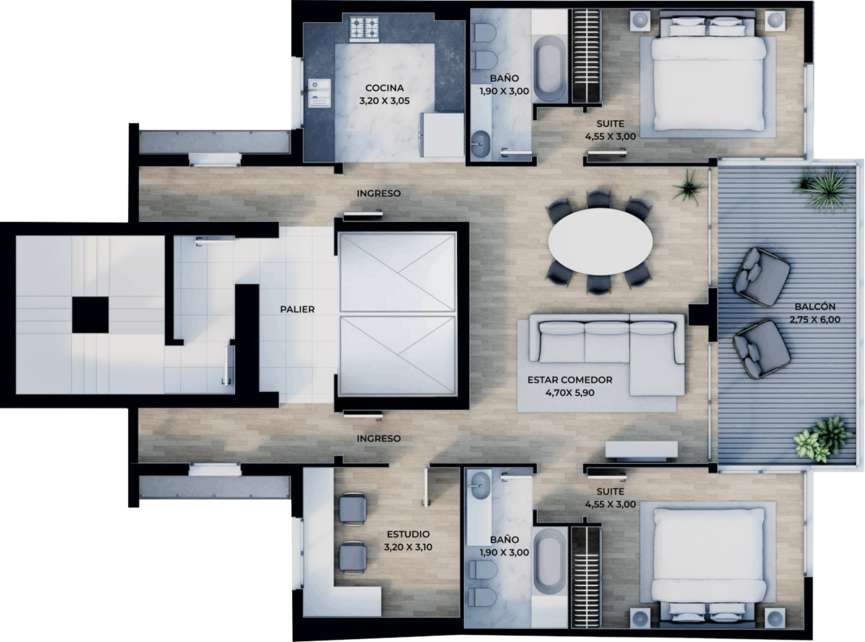 Hermoso Semipiso Frente - 4 ambientes en Torre de Lujo zona parque - Plano 1
